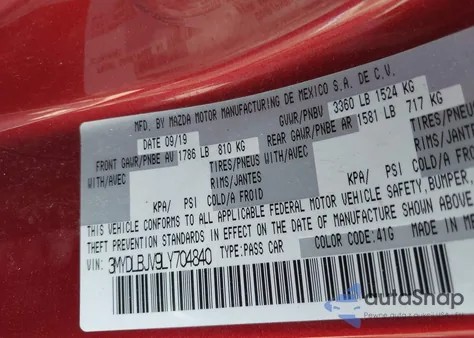 2020 Toyota Yaris Le z USA, uszkodzony, nr VIN 3MYDLBJV9LY704840